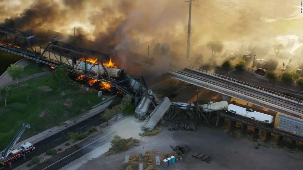 A fiery train derailment in Arizona, where part of a bridge collapsed.