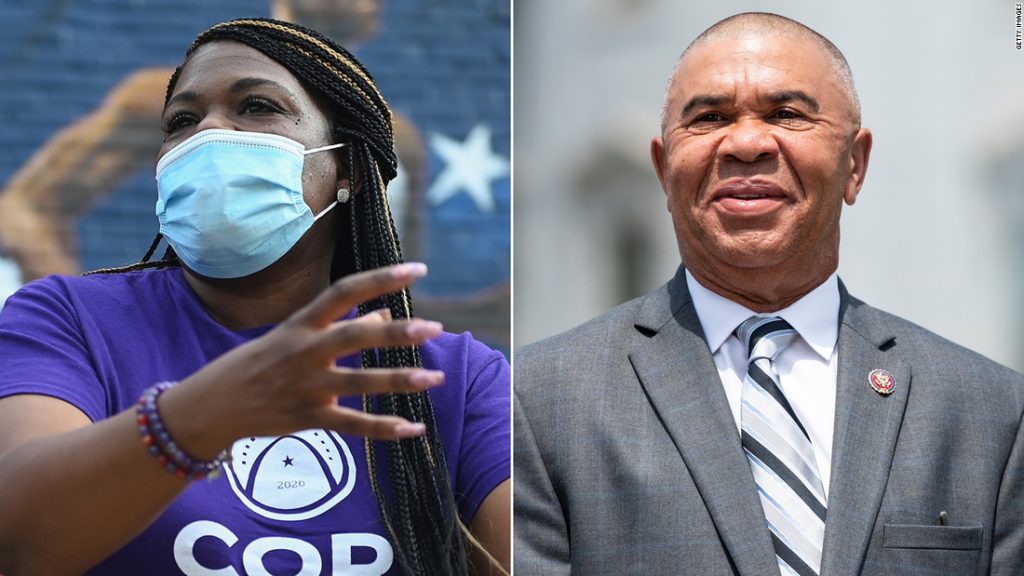 Cori Bush, at left, a progressive activist defeated 20-year incumbent Missouri Rep. William Lacy Clay, at right, in a Democratic primary on Tuesday.