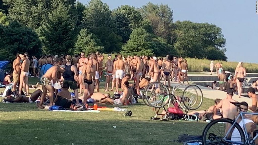 In a photo posted to Twitter by Chicago Mayor Lori Lightfoot, a crowd of people is seen gathering at Montrose Beach Saturday.