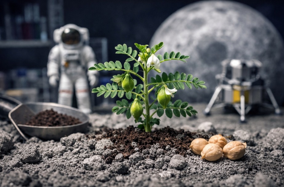 Científicos logran cultivar garbanzos en suelo lunar simulado